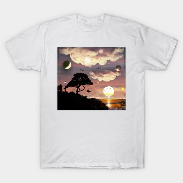 Swinging to Other Worlds - Seaside Interstellar Land T-Shirt by Smiling-Faces